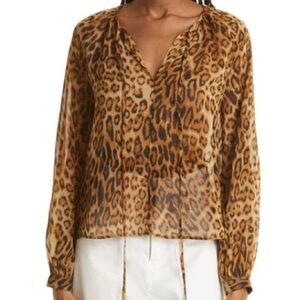 NILI LOTAN Manon Leopard Print Silk Blouse Size Small
